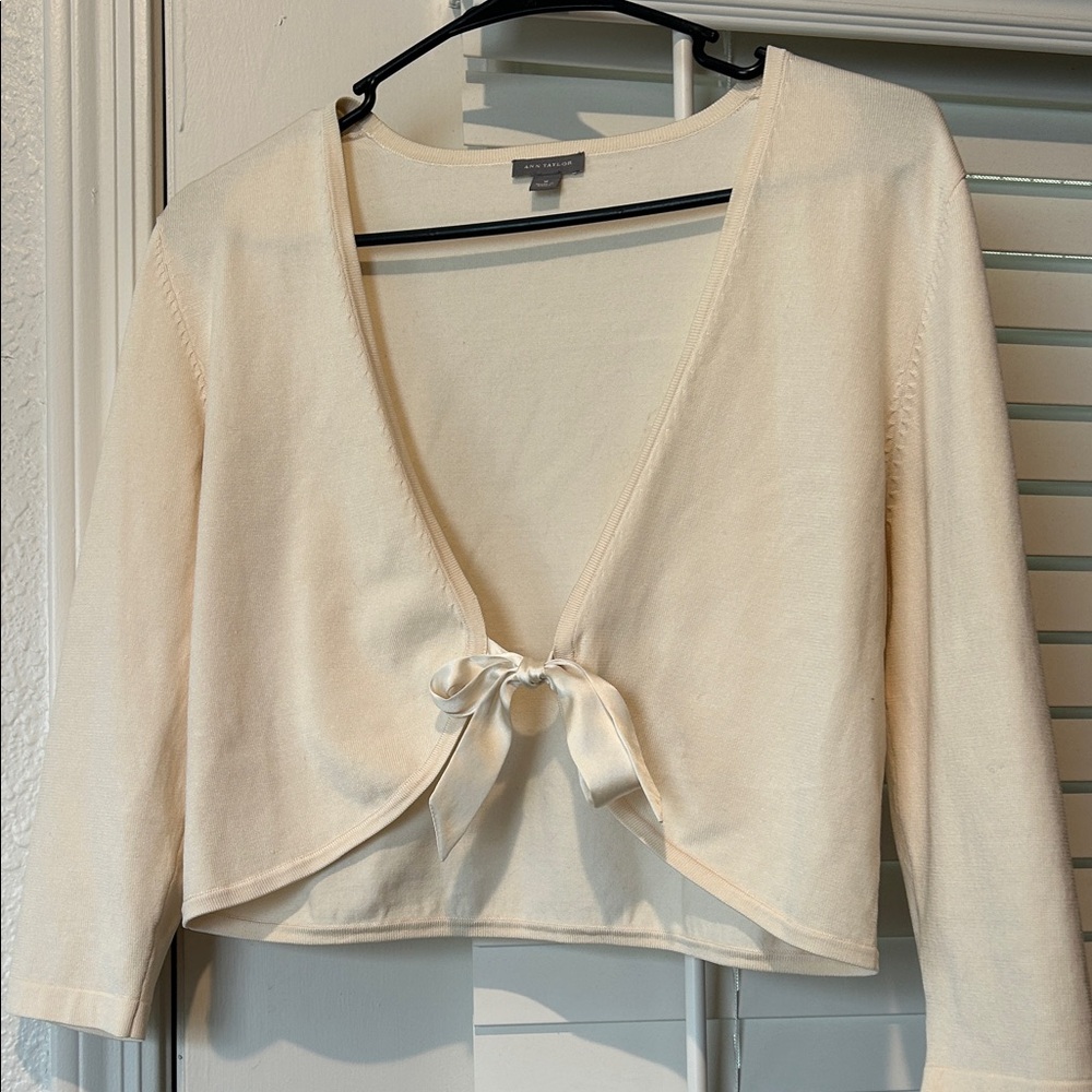 Ann Taylor Cream Cardigan with Bow Accent